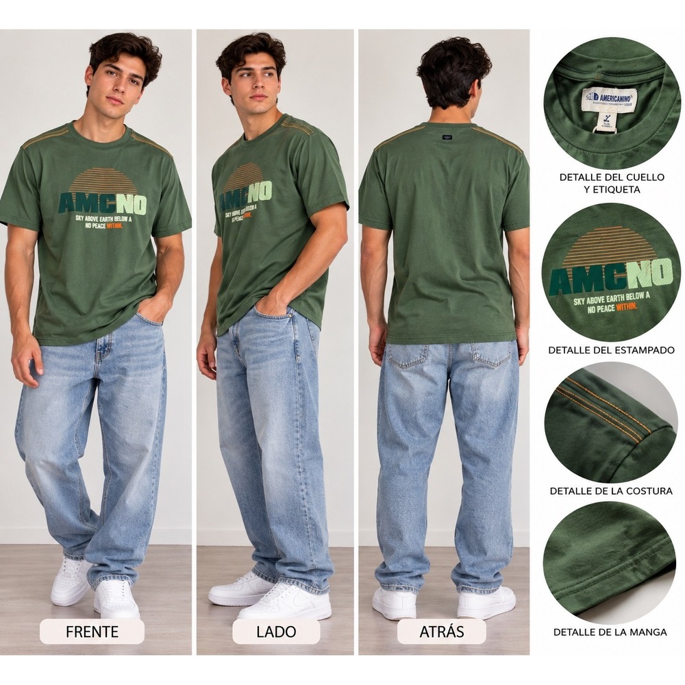 Americanino Mens Graphic T-Shirt Olive Green AMCNO Short Sleeve Size L